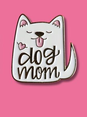Dog Mom Enamel Pin White Gold Cute Puppy Pet Lover Gift NWT